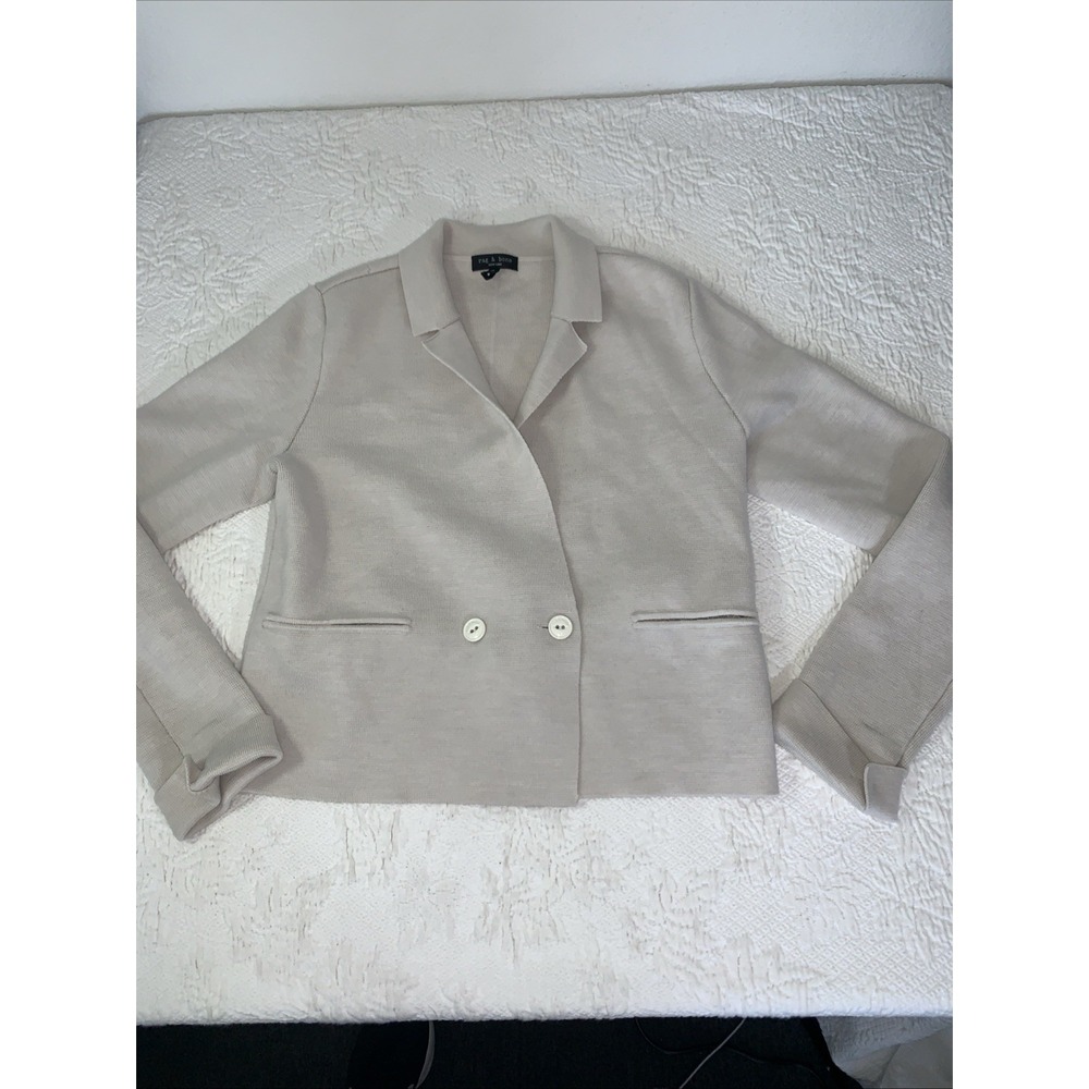 Rag & Bone Ivory Knit Blazer Jacket Double Breasted Cropped Sz Small Merino Wool